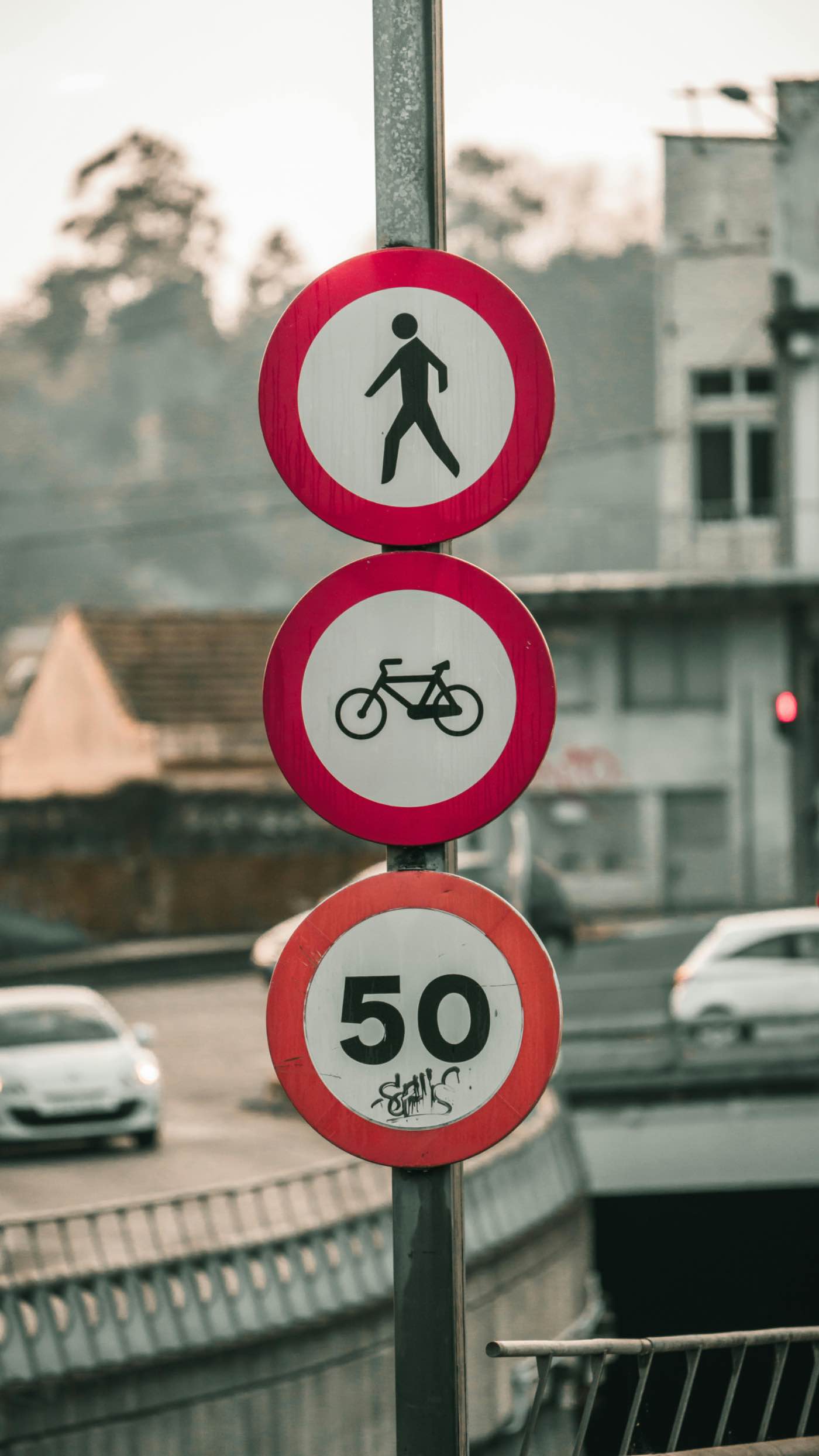 Verbodsborden en maximumsnelheid 50 kilometer per uur op een Nederlandse weg